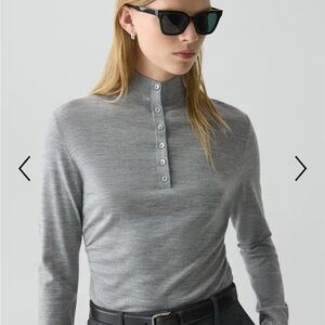 THEORY Shirred Henley Sweater in Regal Wool